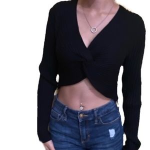 black ribbed crossover cardigan size small but fits medium